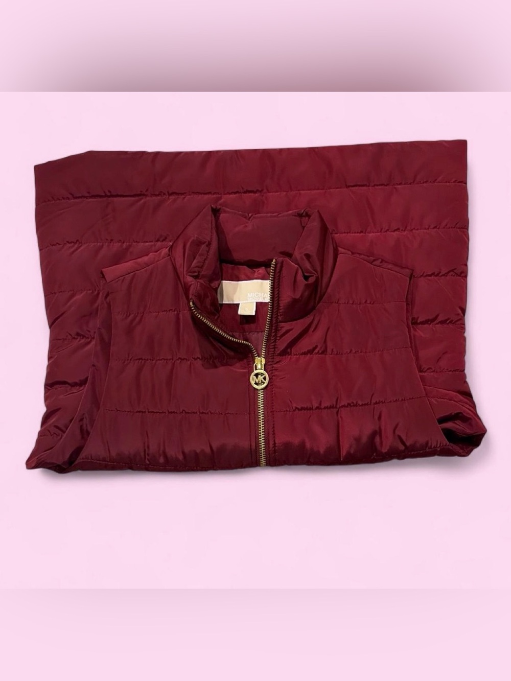 Michael Kors Burgundy Quilted Packable Puffer Vest with Gold Zip